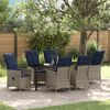 vidaXL Tafel en stoelen set met kussen 7 pcs Grijs PE Rattan