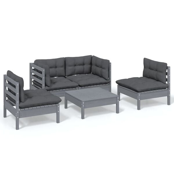 vidaXL 5-delige Loungeset met kussens massief grenenhout