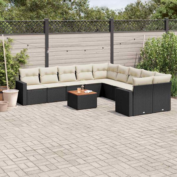 vidaXL 11-delige Loungeset met kussens poly rattan zwart