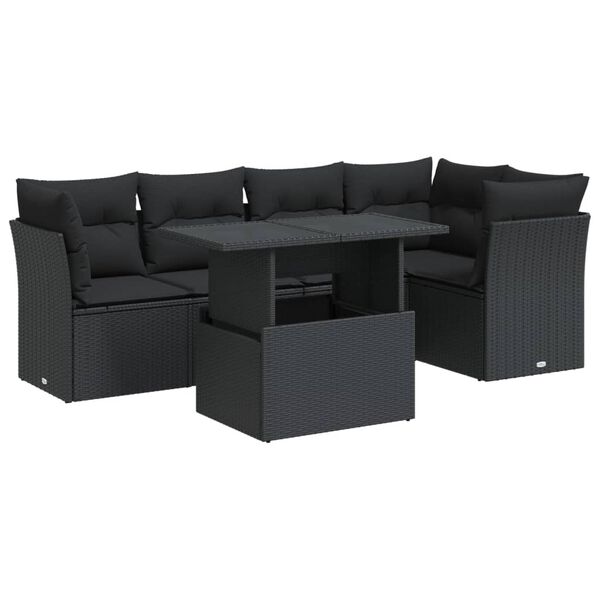 vidaXL 6-delige Loungeset met kussens poly rattan zwart