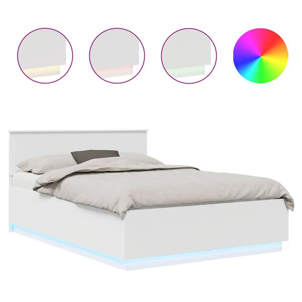 vidaXL Bedframe met LED-striplichten Wit 150 x 200 cm Bewerkt hout