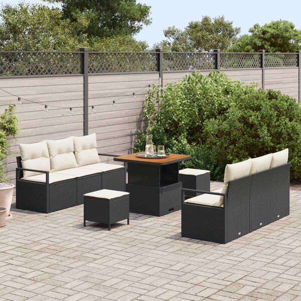 vidaXL Tuinbankenset met kussen 9 pcs Zwart poly rattan
