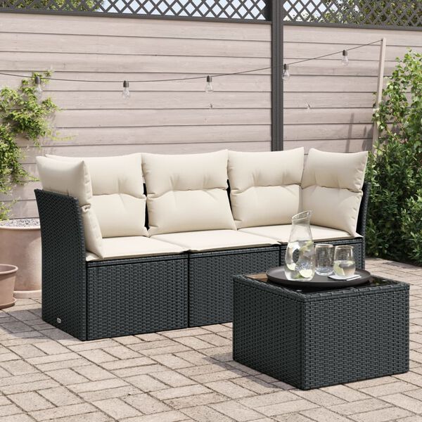 vidaXL 4-delige Loungeset met kussens poly rattan zwart
