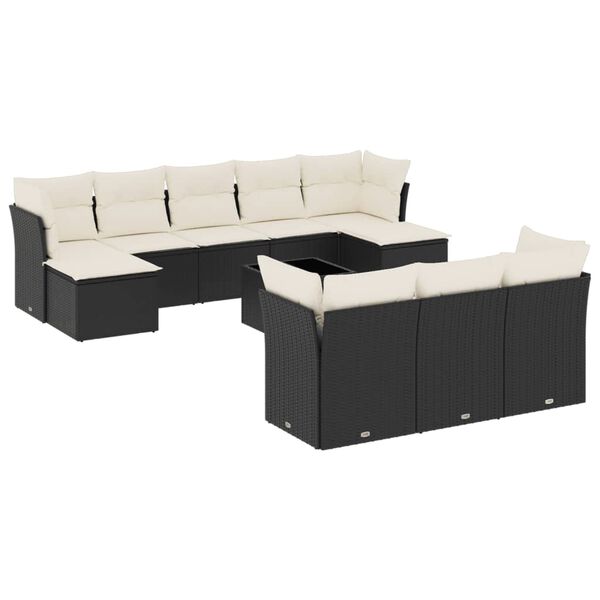 vidaXL 11-delige Loungeset met kussens poly rattan zwart