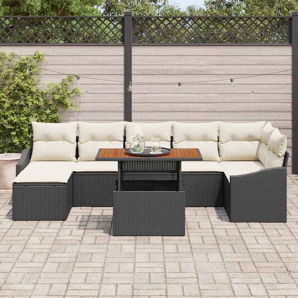 vidaXL Tuin Sofa Set met opslag 8 pcs Zwart Poly riet