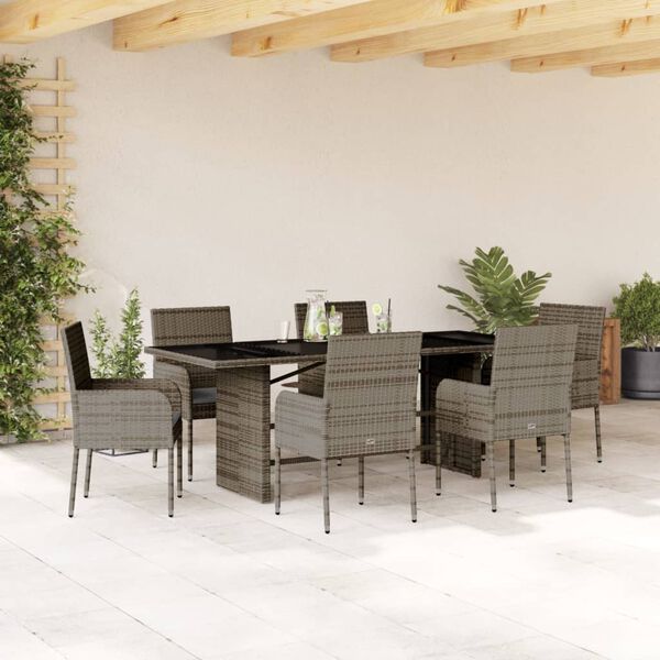vidaXL 7-delige Tuinset met kussens poly rattan grijs