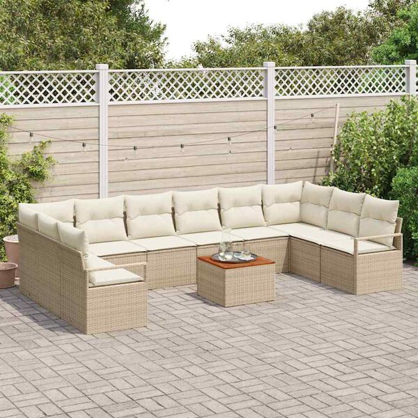 vidaXL Tuinbankenset met opslag 11 pcs Beige en Cr&egrave;me poly rattan