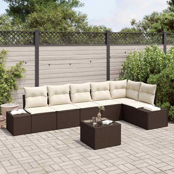 vidaXL Tuin Sofa Set met kussen 7 pcs Bruin en Crème poly rattan