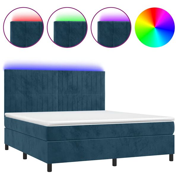 vidaXL Boxspring met matras en LED fluweel donkerblauw 180x200 cm