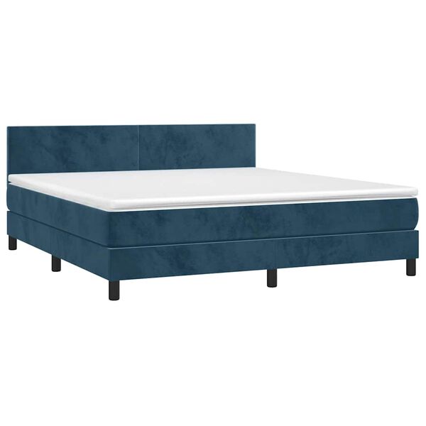 vidaXL Boxspring met matras en LED fluweel donkerblauw 160x200 cm