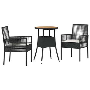 vidaXL Tuin eettafelset 3 pcs Zwart poly rattan