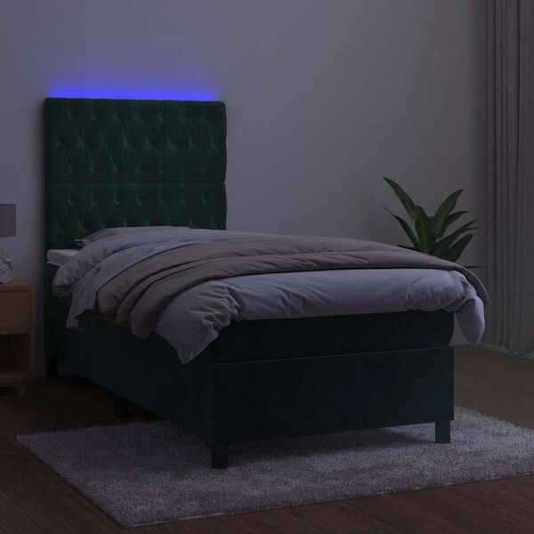 vidaXL Boxspring met matras en LED fluweel donkergroen 100x200 cm
