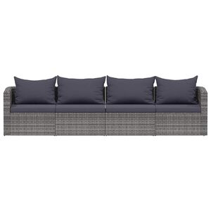 vidaXL 4-delige Loungeset met kussens poly rattan grijs