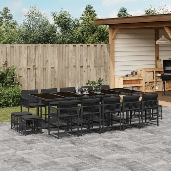 vidaXL 15-delige Tuinset met kussens poly rattan zwart
