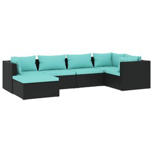 vidaXL 6-delige Loungeset met kussens poly rattan zwart