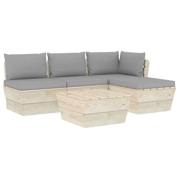 vidaXL 5-delige Loungeset met kussens pallet vurenhout