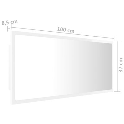 vidaXL Badkamerspiegel LED 100x8,5x37 cm acryl hoogglans wit