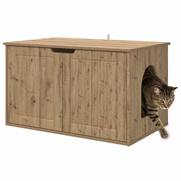 vidaXL Kattenhuis Ambachtelijk eiken 85 x 55 x 50,5 cm Bewerkt hout