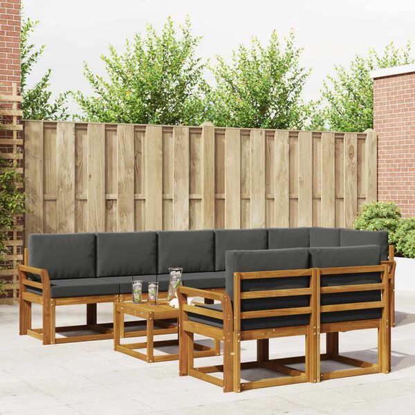 vidaXL Buiten bankenset met kussen 9 pcs Natuurlijk en Antraciet