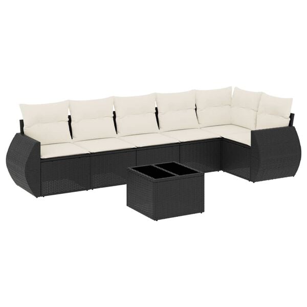 vidaXL 7-delige Loungeset met kussens poly rattan zwart