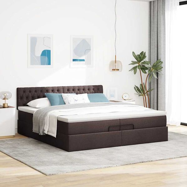 vidaXL Ottoman bed met matras 200x200 cm stof donkerbruin