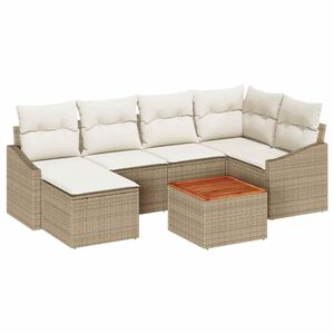 vidaXL Tuinbankenset met kussen 7 pcs Beige poly rattan