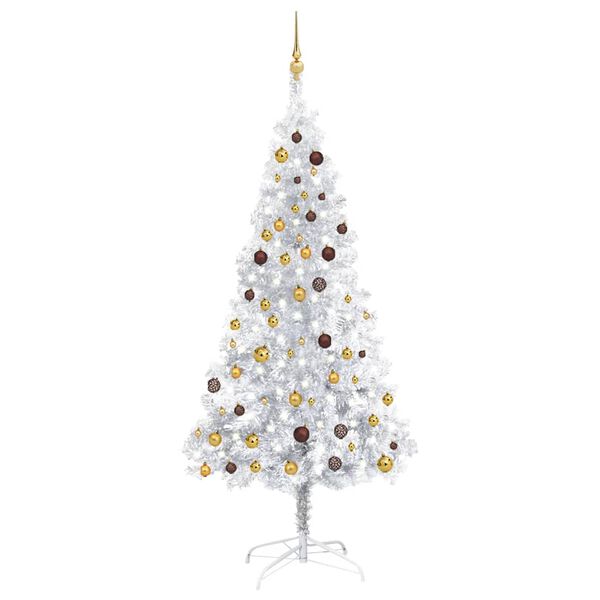 vidaXL Kunstkerstboom met verlichting en kerstballen 210 cm PET zilver