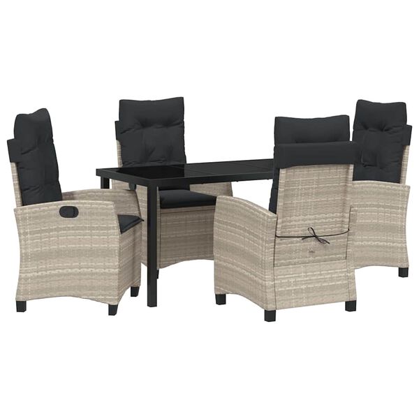 vidaXL Tuin eettafelset met kussen 5 pcs Lichtgrijs poly rattan