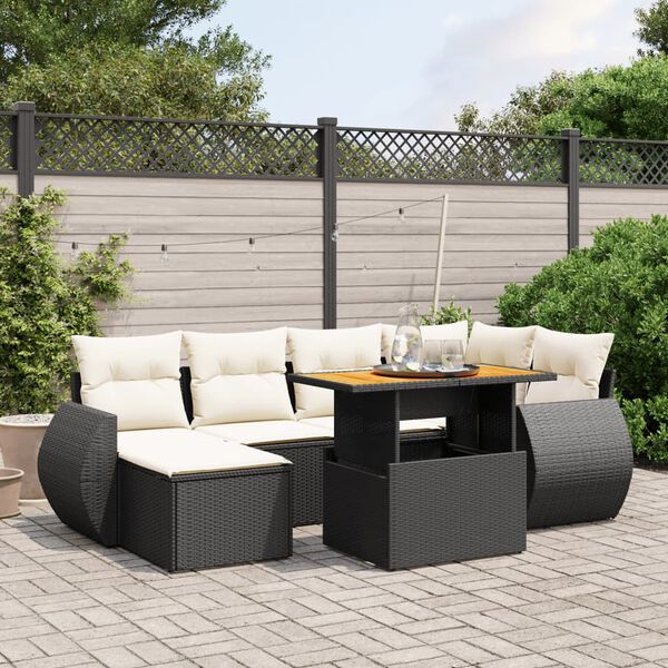vidaXL 7-delige Loungeset met kussens poly rattan zwart