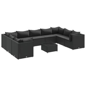 vidaXL 10-delige Loungeset met kussens poly rattan zwart