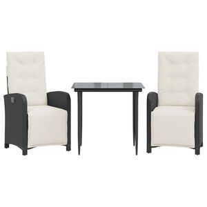 vidaXL 3-delige Bistroset met kussens poly rattan zwart