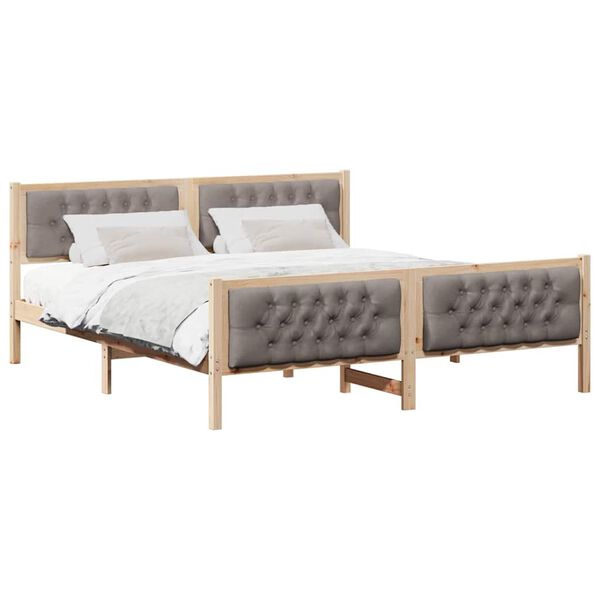 vidaXL Bedframe met hoofdeinde Taupe 160 x 200 cm Massief grenenhout