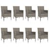 vidaXL 9-delige Tuinset met kussens poly rattan grijs