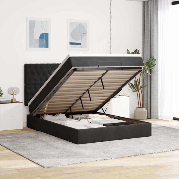 vidaXL Ottoman bed met matrassen 140x190cm fluweel zwart