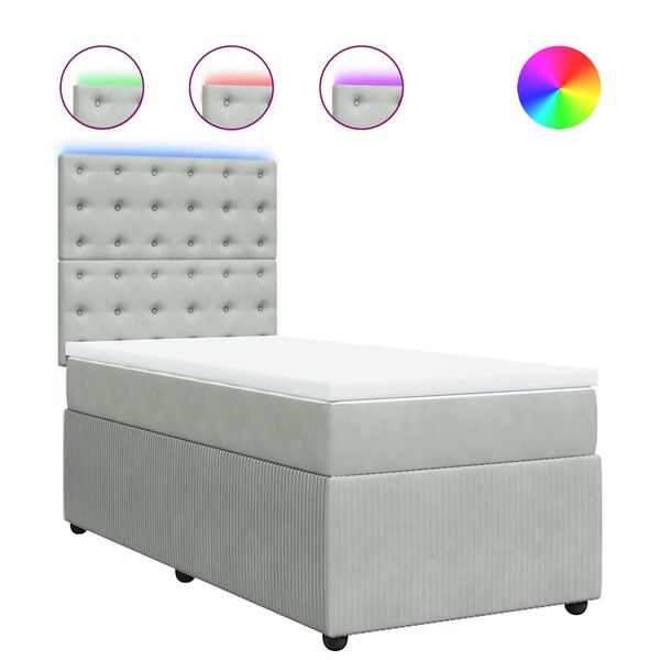 vidaXL Boxspring met matras fluweel lichtgrijs 100x200 cm