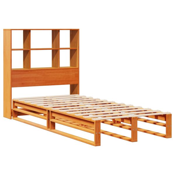 vidaXL Bed met boekenkast zonder matras massief hout wasbruin 75x190cm