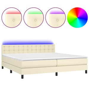 vidaXL Boxspring met matras en LED kunstleer cr&egrave;mekleurig 200x200 cm