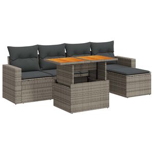 vidaXL 6-delige Loungeset met kussens poly rattan grijs