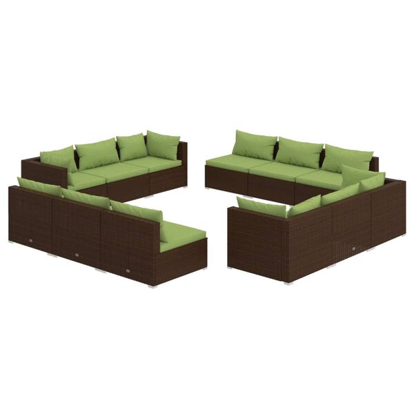 vidaXL 12-delige Loungeset met kussens poly rattan bruin