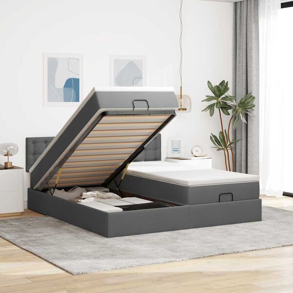 vidaXL Ottoman bed met matrassen 160x200cm stof donkergrijs