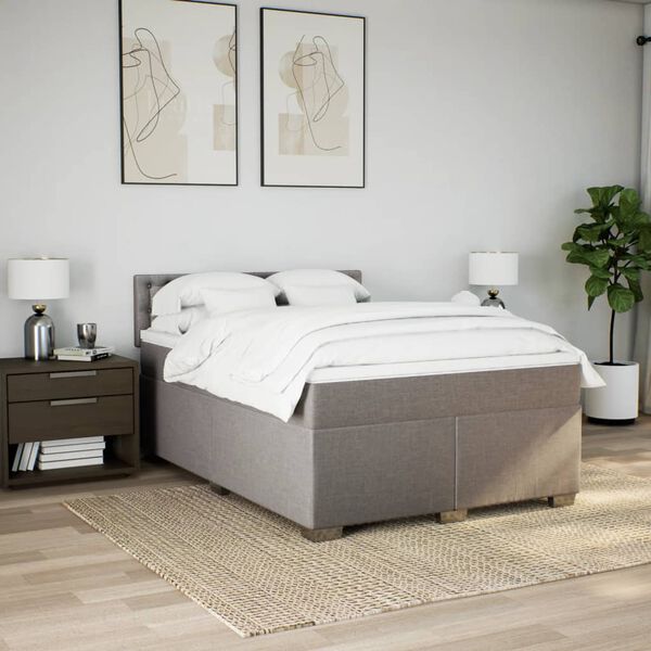 vidaXL Boxspring met matras stof taupe 140x200 cm