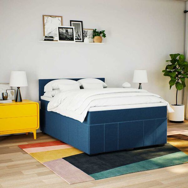 vidaXL Boxspring met matras stof blauw 140x190 cm
