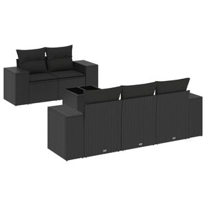 vidaXL 6-delige Loungeset met kussens poly rattan zwart