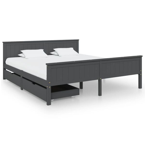 vidaXL Bedframe met 2 lades massief grenenhout donkergrijs 200x200 cm