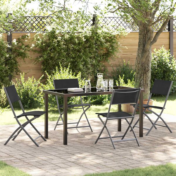 vidaXL Tuin eettafelset 5 pcs Zwart Gepoedercoat staal