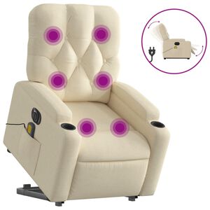 vidaXL Sta-op-massagestoel elektrisch verstelbaar stof cr&egrave;mekleurig