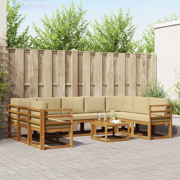 vidaXL Buiten bankenset met kussen 10 pcs Natuurlijk en Beige