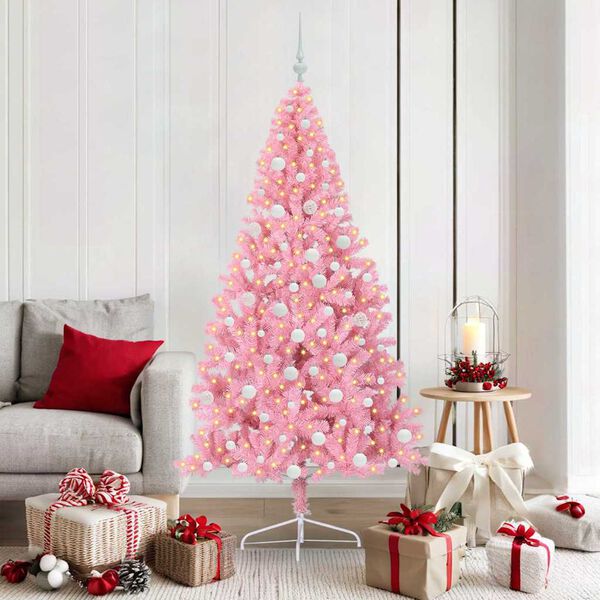 vidaXL Kunstmatig Voorverlicht Kerstboom met 300 LED Roze 180 cm PVC