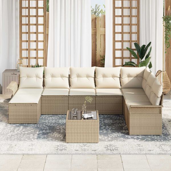 vidaXL Tuin Sofa Set met kussen met opslag 9 pcs Bruin Poly riet