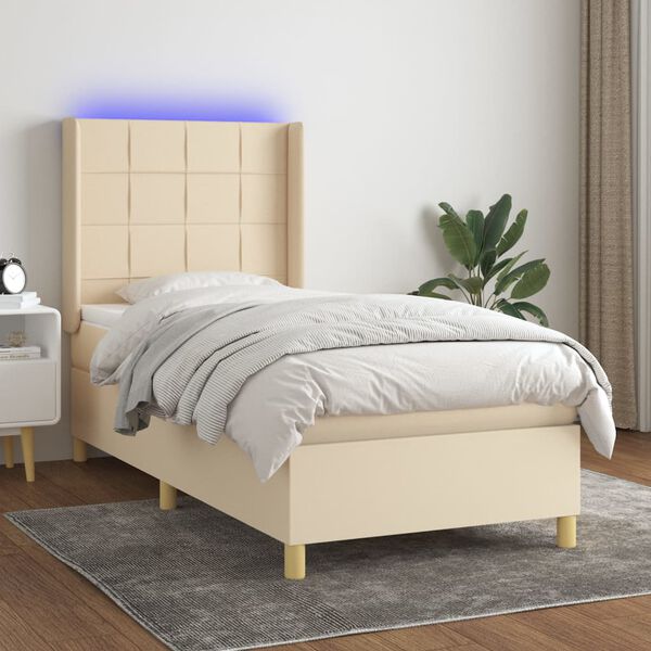 vidaXL Boxspring met matras en LED stof cr&egrave;mekleurig 90x190 cm